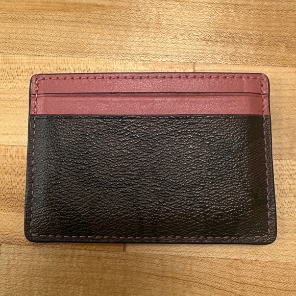 Coach slim ID and credit card leather wallet brown signature "C" & dusty pink. - Picture 2 of 6